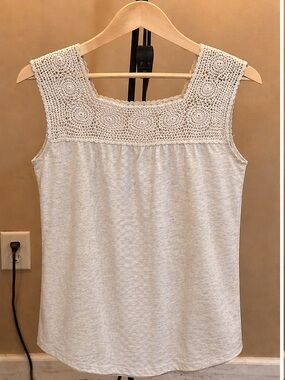 Lucky Brand Crochet Yoke Tank Top - Cream | Size M